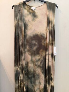 LuLaRoe Olive and Taupe Tie-Dye Joy Duster